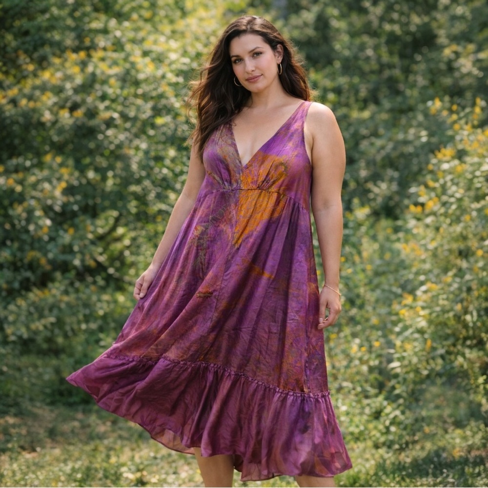 Momo Falana NYC Hand Dyed Silk Art Dress Vintage Purple L